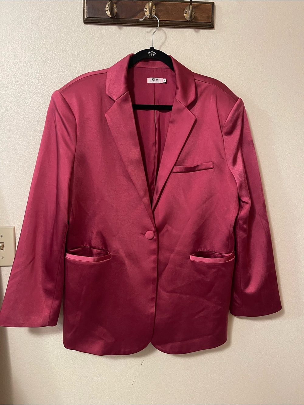 SLA Satin Single-Button Blazer in Deep Rose